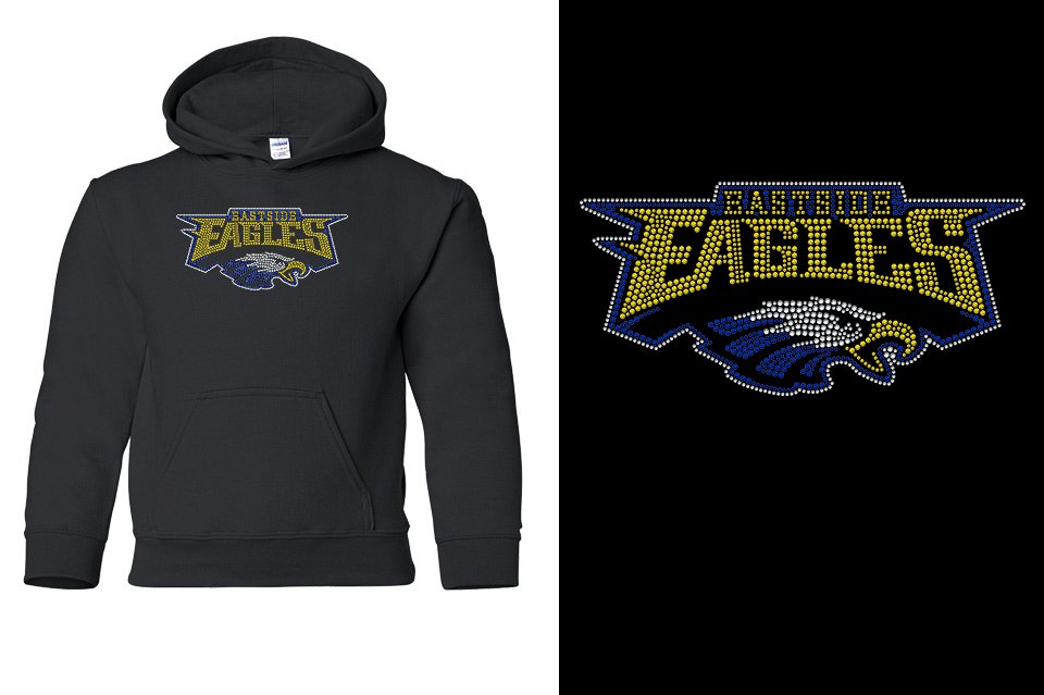 Rhinestones Eastside Eagles logo stones 3-color Youth Pullover Hoodie