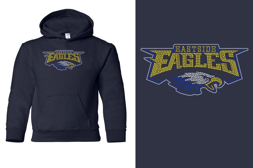 Rhinestones Eastside Eagles logo stones 3-color Youth Pullover Hoodie