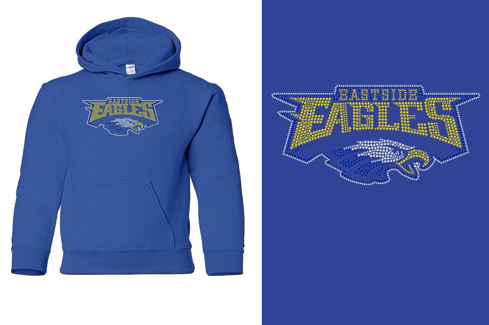 Rhinestones Eastside Eagles logo stones 3-color Youth Pullover Hoodie