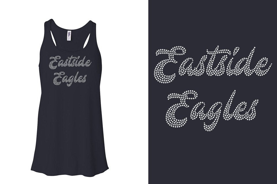 Rhinestones Eastside Eagles 2-lines 1-color stones Youth Flowy Racerback Tank