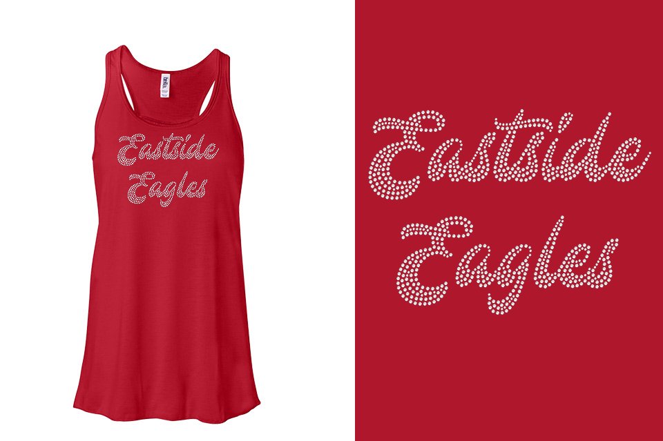 Rhinestones Eastside Eagles 2-lines 1-color stones Youth Flowy Racerback Tank