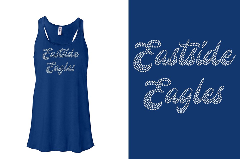 Rhinestones Eastside Eagles 2-lines 1-color stones Youth Flowy Racerback Tank