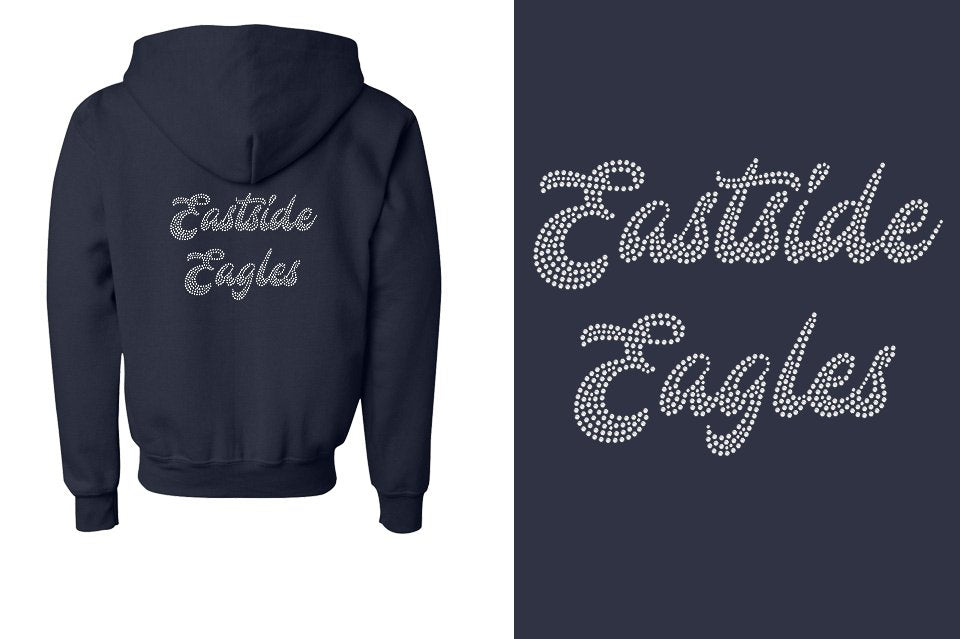 Rhinestones Eastside Eagles 2-lines 1-color stones Youth Unisex Zip Hoodie