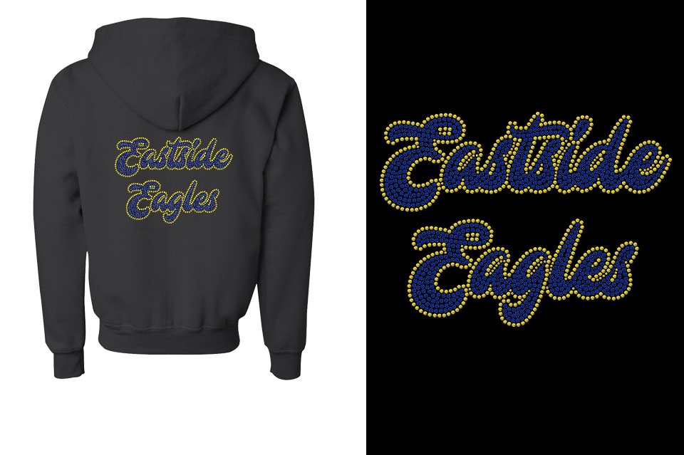 Rhinestones Eastside Eagles 2 lines 2 colors stones Youth Unisex Zip Hoodie