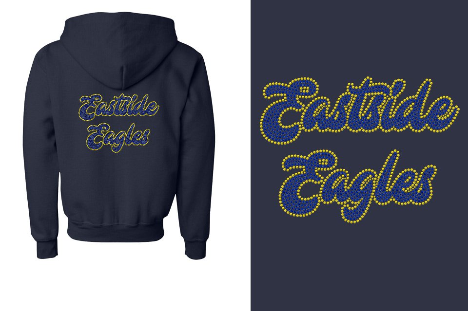 Rhinestones Eastside Eagles 2 lines 2 colors stones Youth Unisex Zip Hoodie
