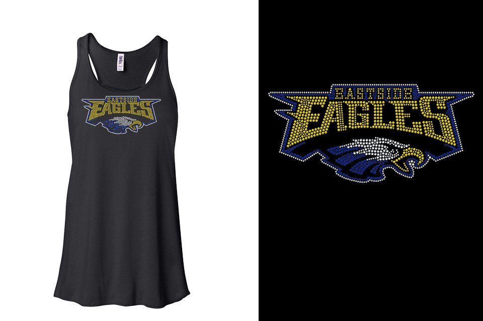 Rhinestones Eastside Eagles logo stones 3-color Youth Flowy Racerback Tank