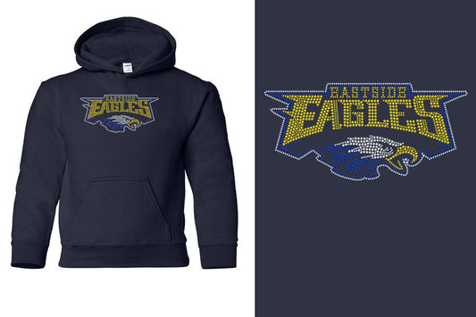 Rhinestones Eastside Eagles logo stones 3-color Youth Pullover Hoodie