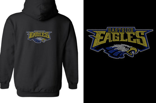 Rhinestones Eastside Eagles logo stones 3-color Unisex Zip Hoodie