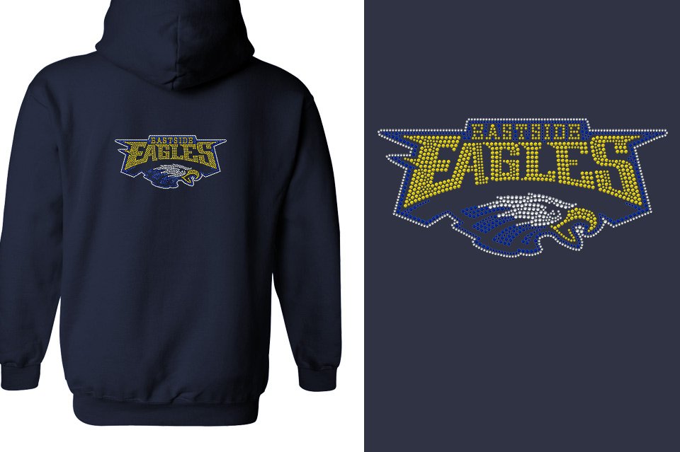 Rhinestones Eastside Eagles logo stones 3-color Youth Unisex Zip Hoodie