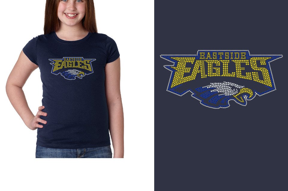 Rhinestones Eastside Eagles logo stones 3-color Girls' Princess T-Shirt