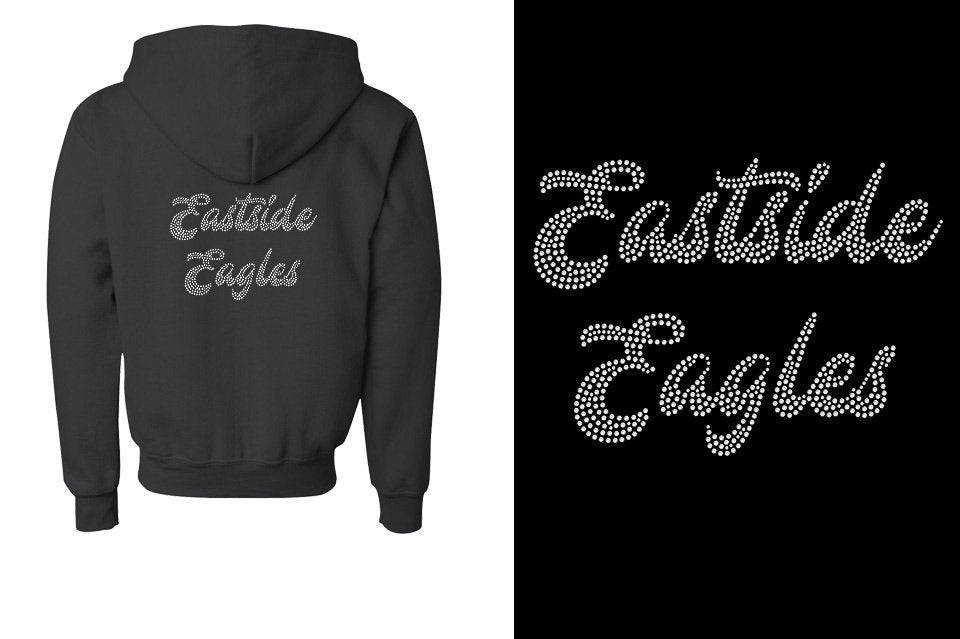 Rhinestones Eastside Eagles 2-lines 1-color stones Youth Unisex Zip Hoodie