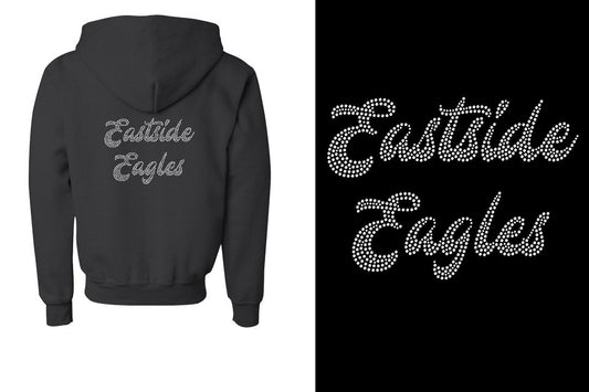 Rhinestones Eastside Eagles 2-lines 1-color stones Youth Unisex Zip Hoodie